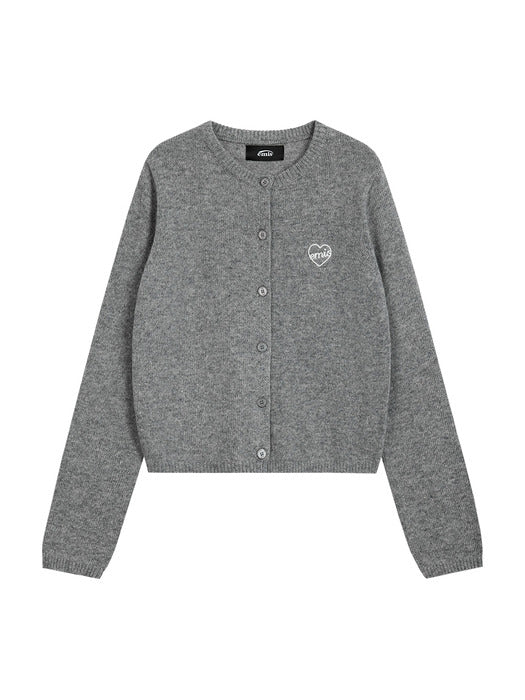 [emis] (W) HEART KNIT CARDIGAN-MELANGE GRAY