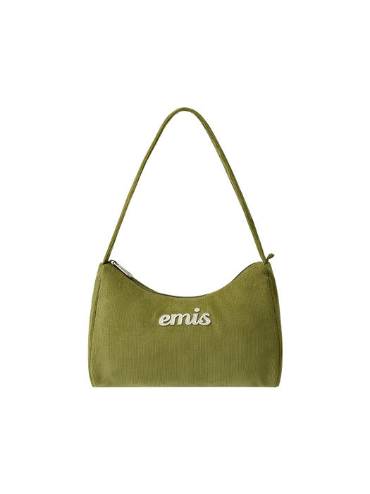 Emis Corduroy Applique Hobo Bag-Olive