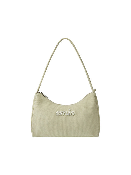 [emis] CORDUROY APPLIQUE HOBO BAG-BEIGE
