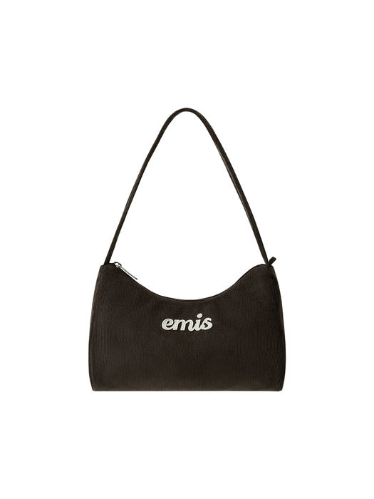 [emis] CORDUROY APPLIQUE HOBO BAG-BROWN