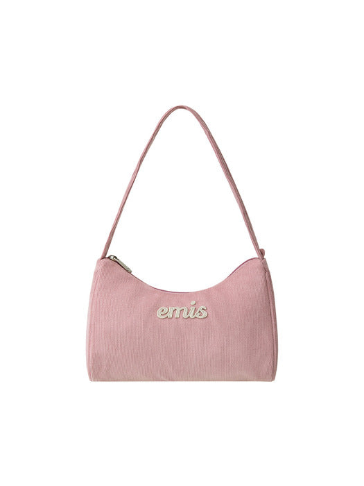 [emis] CORDUROY APPLIQUE HOBO BAG-PINK
