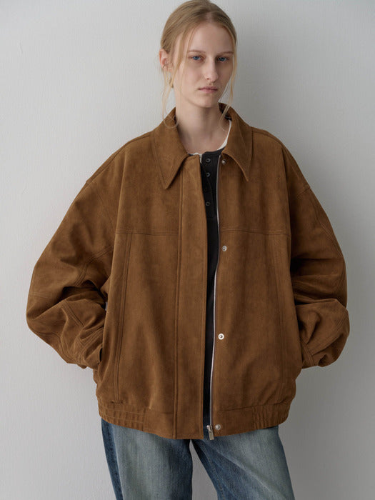 [facade pattern] Oversized Stitch Suede Bomber Jacket_camel