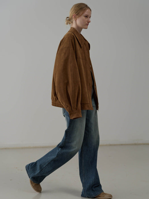 [facade pattern] Oversized Stitch Suede Bomber Jacket_camel