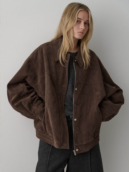 [facade pattern] Oversized Stitch Suede Blouson_brown
