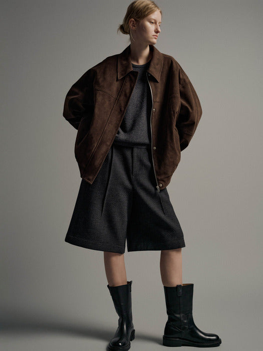 [facade pattern] Oversized Stitch Suede Blouson_brown