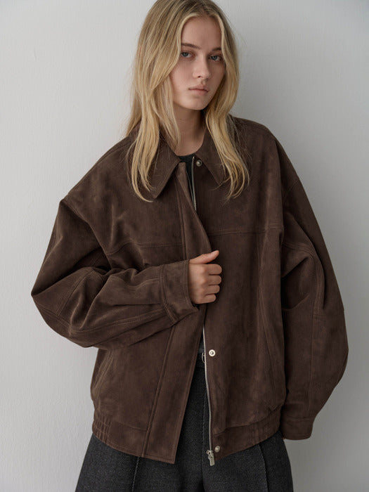 [facade pattern] Oversized Stitch Suede Blouson_brown