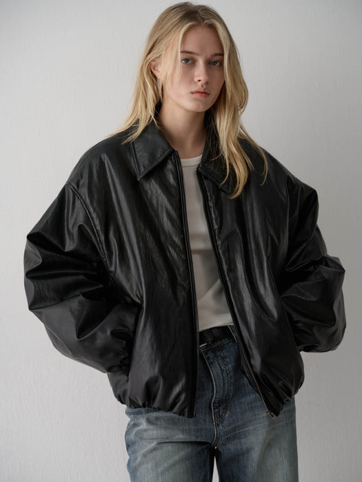 [facade pattern] Leather Bomber Jacket_Black