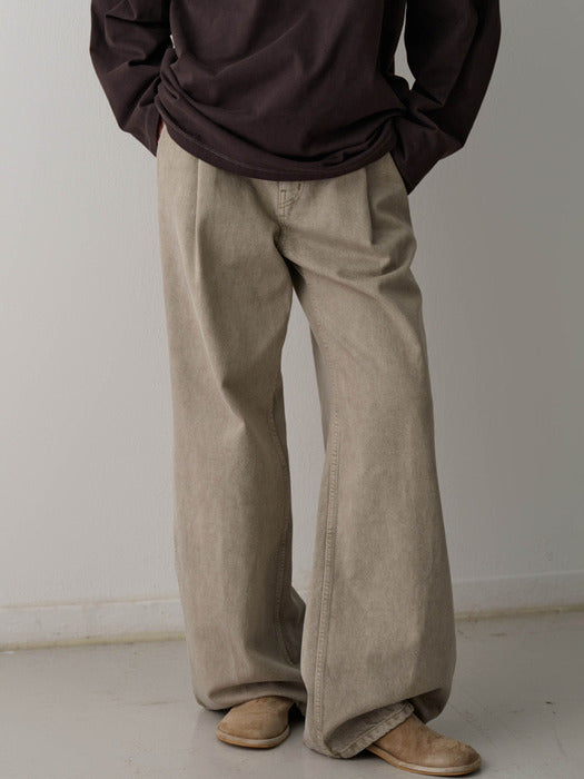 Facade Pattern Classic One-Tuck Denim khaki beige