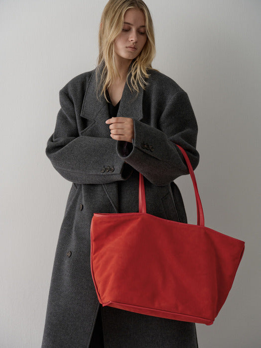 facade pattern Breeze Shopper Suede Bag_scarlet