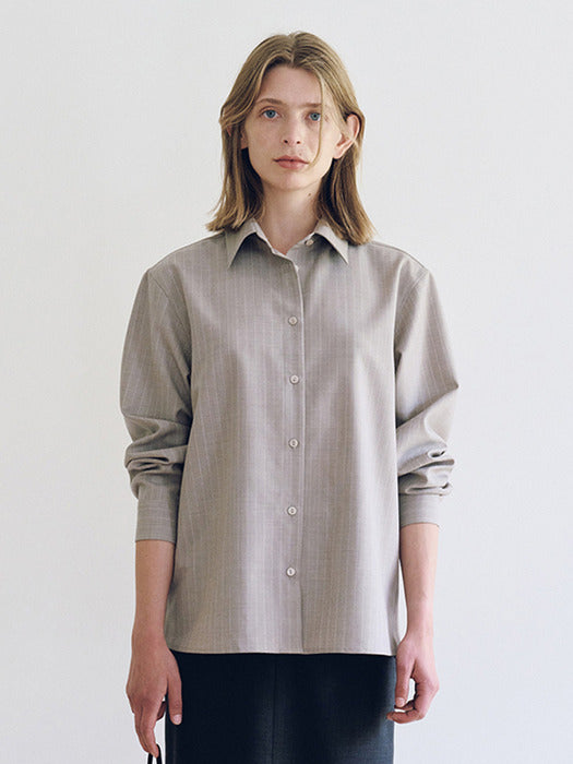 Nothing Written Noa Wool Shirt (Ash Gray Stripe)