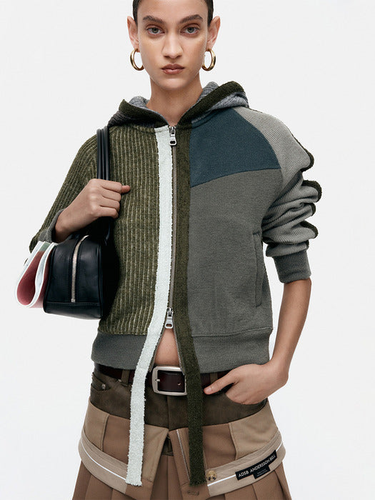 [andersson bell] COLOR BLOCKED KNIT HOODIE ZIP UP atb1364w(GREEN)