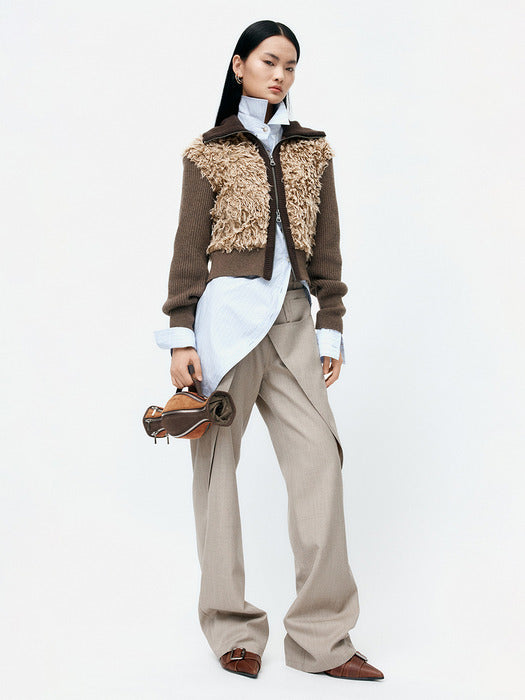 [andersson bell] FUR COMBO KNIT TOP atb1392w(BEIGE)