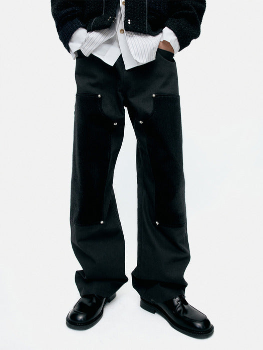 [andersson bell] FAUX PONY HAIR LEATHER CARPENTER WIDE-LEG JEANS apa855m(BLACK)