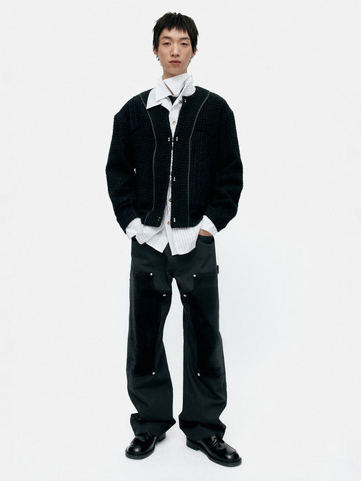 [andersson bell] FAUX PONY HAIR LEATHER CARPENTER WIDE-LEG JEANS apa855m(BLACK)