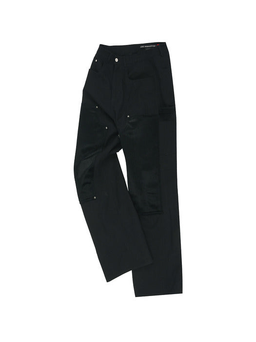 [andersson bell] FAUX PONY HAIR LEATHER CARPENTER WIDE-LEG JEANS apa855m(BLACK)