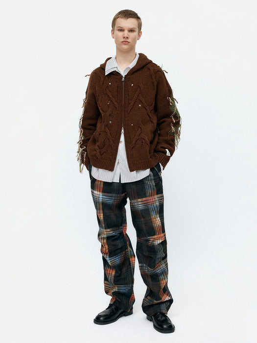 [andersson bell] BURN-OUT CHECK CUT-OUT WRAP PANTS apa840m(MULTI)