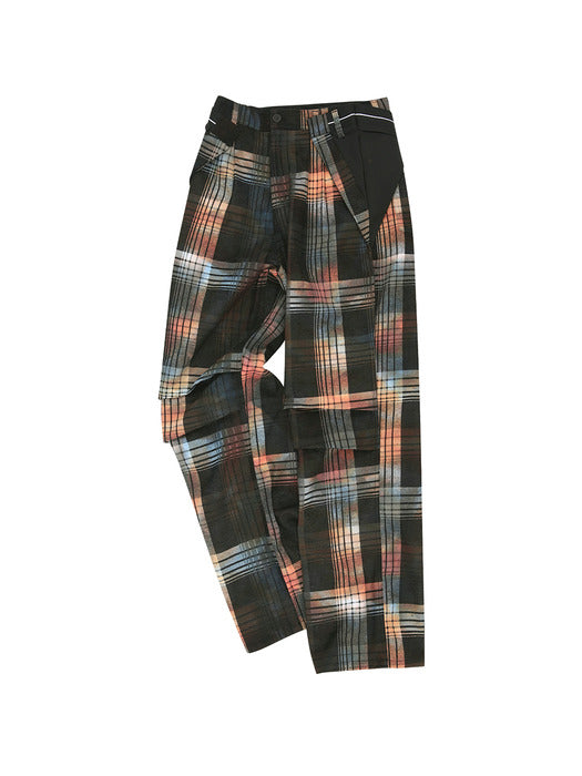 [andersson bell] BURN-OUT CHECK CUT-OUT WRAP PANTS apa840m(MULTI)