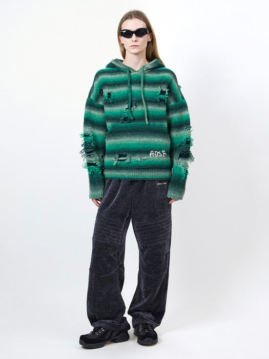 [andersson bell] UNISEX GRADIENT DISTRESSED HOODIE atb1391u(GREEN)