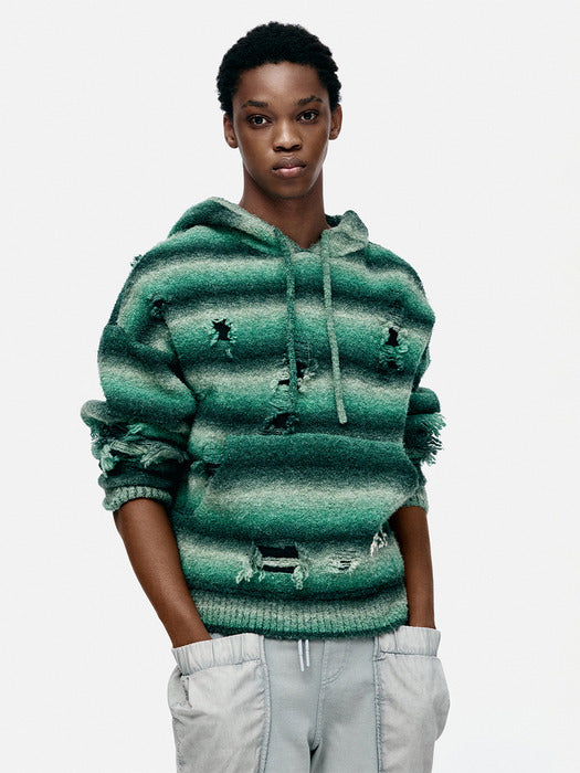 [andersson bell] UNISEX GRADIENT DISTRESSED HOODIE atb1391u(GREEN)