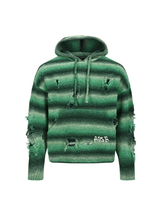 [andersson bell] UNISEX GRADIENT DISTRESSED HOODIE atb1391u(GREEN)