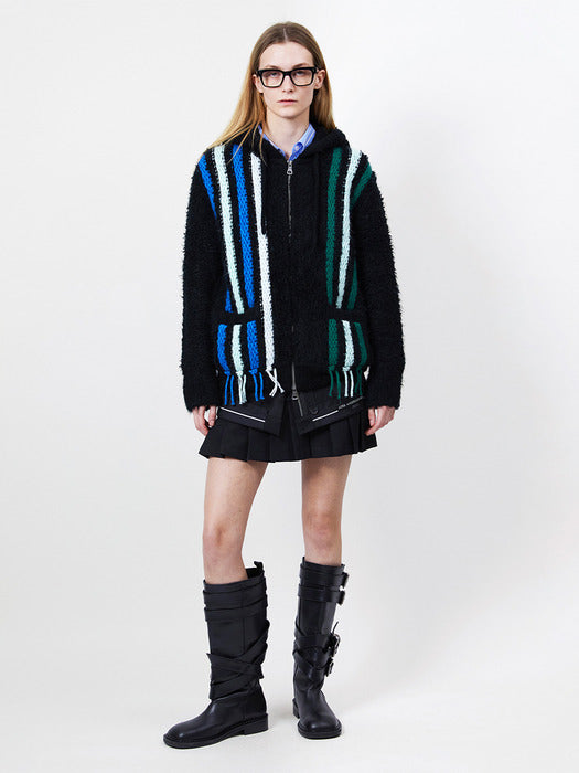 [andersson bell] UNISEX REVERSE STRIPE KNIT HOODIE atb1389u(BLACK)