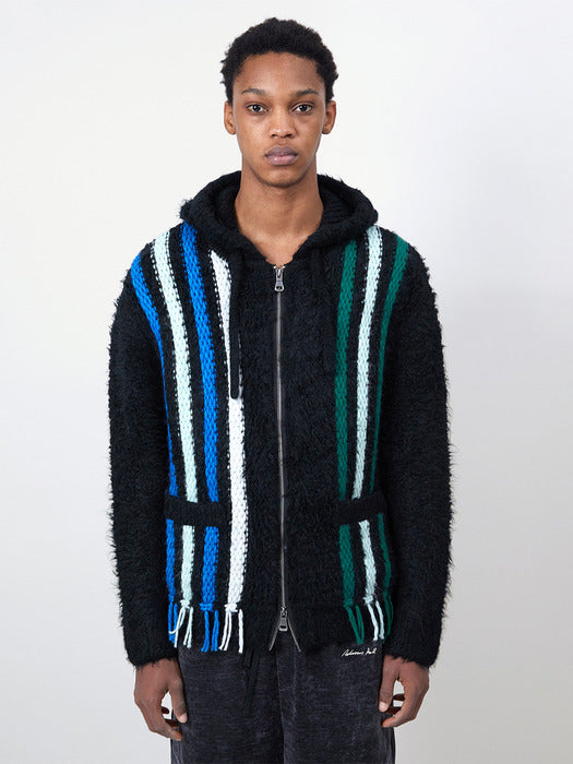 [andersson bell] UNISEX REVERSE STRIPE KNIT HOODIE atb1389u(BLACK)