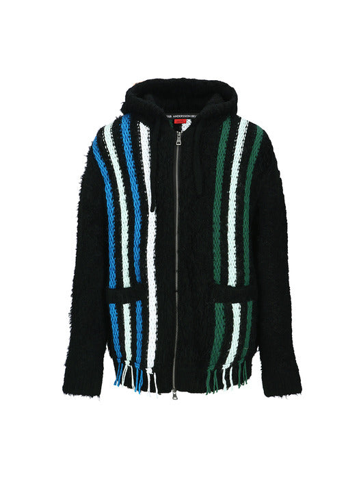 [andersson bell] UNISEX REVERSE STRIPE KNIT HOODIE atb1389u(BLACK)