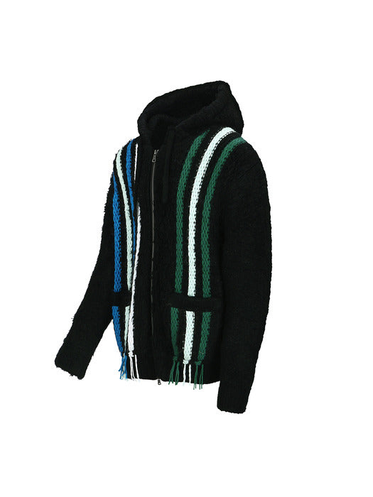 [andersson bell] UNISEX REVERSE STRIPE KNIT HOODIE atb1389u(BLACK)