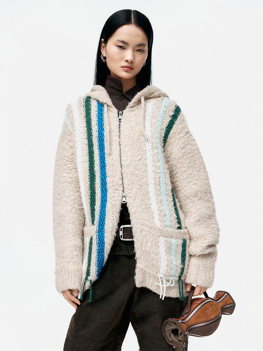 [andersson bell] UNISEX REVERSE STRIPE KNIT HOODIE atb1351u(ECRU)