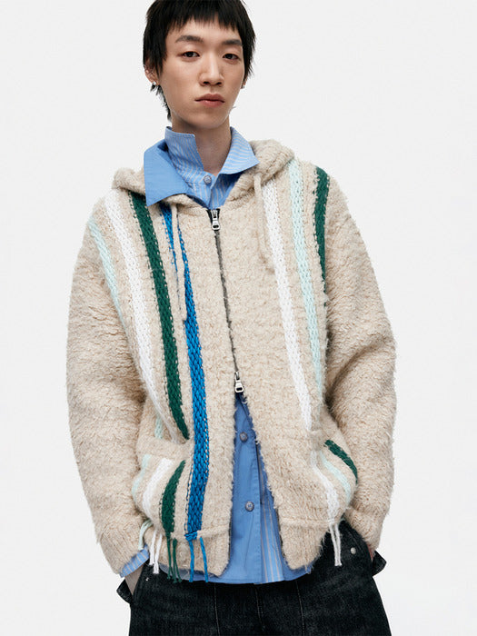 [andersson bell] UNISEX REVERSE STRIPE KNIT HOODIE atb1351u(ECRU)