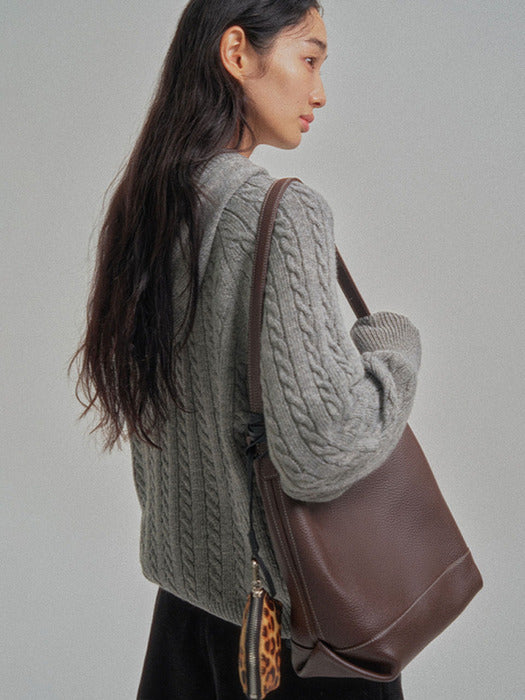 Mango Maniplease Alita Leather Bag Choco Brown