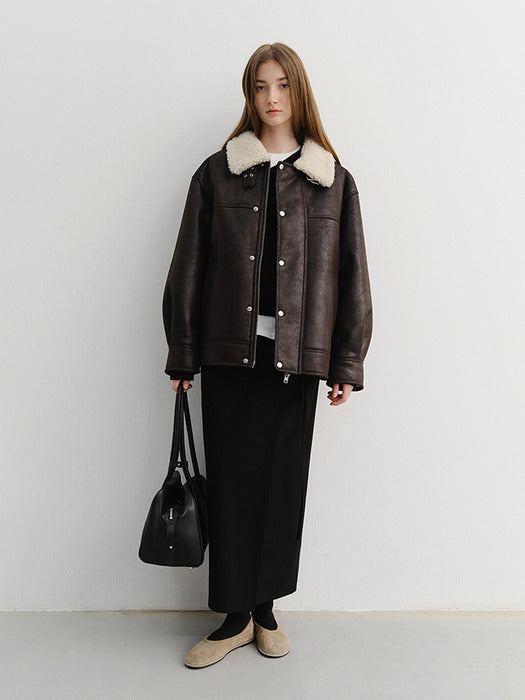 Dunst Unisex Shearling Half Jacket Black Brown