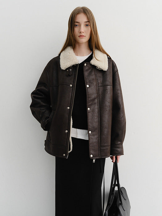 Dunst Unisex Shearling Half Jacket Black Brown