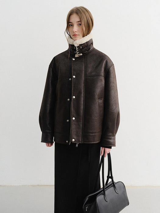 Dunst Unisex Shearling Half Jacket Black Brown