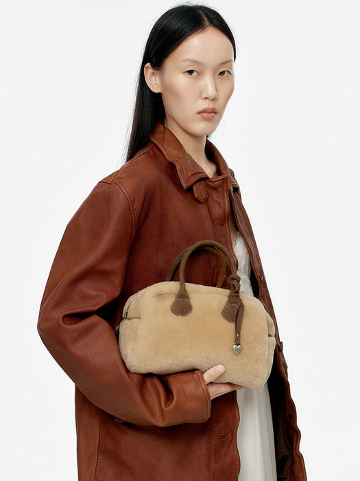 [MARGESHERWOOD] SOFT BOWLING_beige shearling+chestnut nubuck