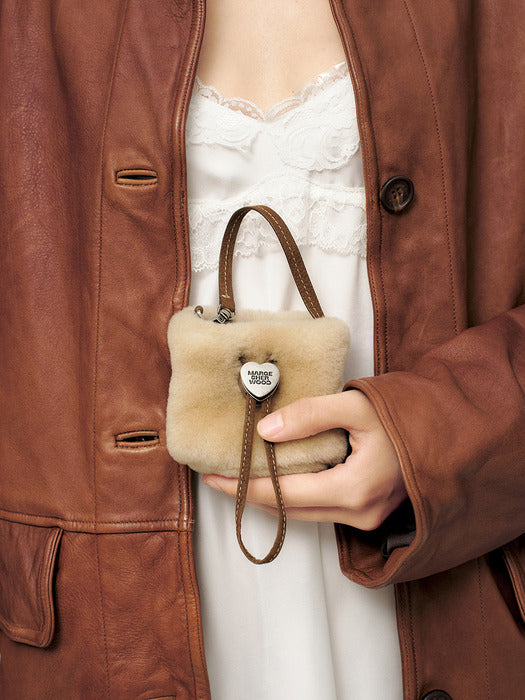 Margesherwood Shearling Drawstring Pouch beige shearling+chestnut nubuck
