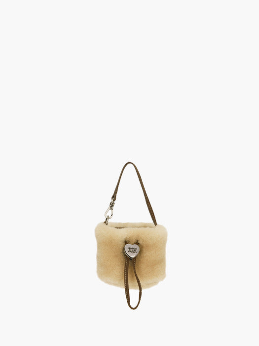 [MARGESHERWOOD] SHEARLING DRAWSTRING POUCH_beige shearling+chestnut nubuck
