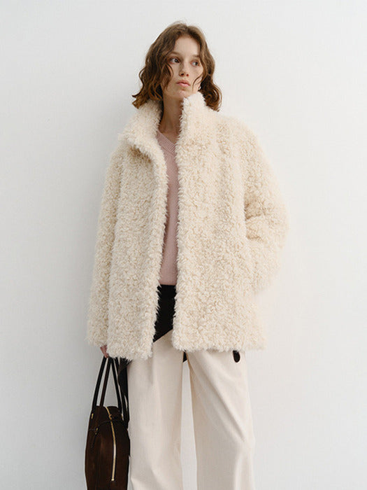 Dunst Curly Fur Half Jacket Ivory