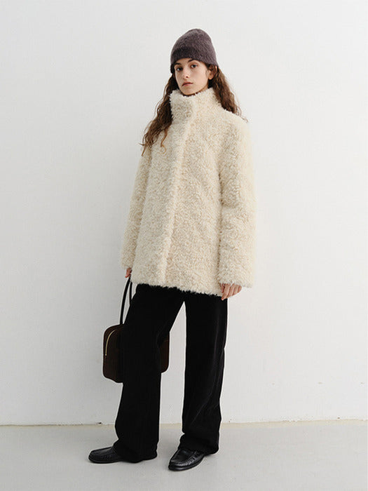 Dunst Curly Fur Half Jacket Ivory