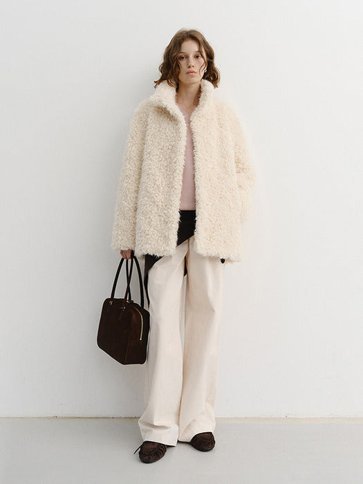 Dunst Curly Fur Half Jacket Ivory