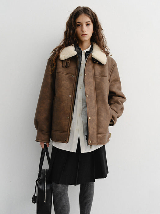 Dunst Unisex Shearling Half Jacket Camel Brown