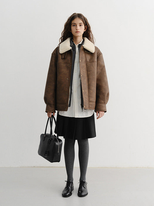 Dunst Unisex Shearling Half Jacket Camel Brown