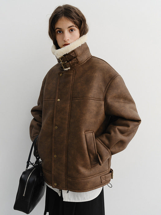 Dunst Unisex Shearling Half Jacket Camel Brown