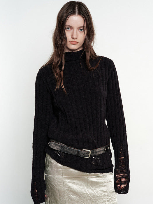 [MARGESHERWOOD] RIBBED TURTLENECK PULLOVER_black