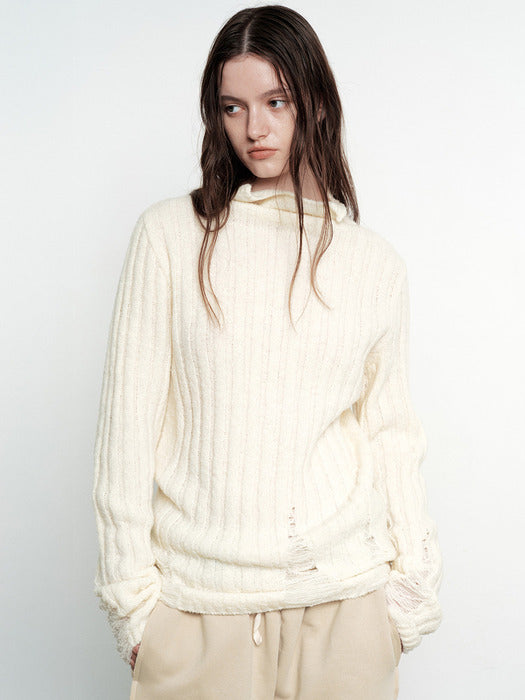 Margesherwood Ribbed Turtleneck Pullover ivory