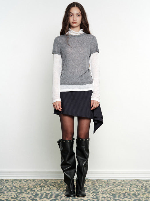 Margesherwood Stripe Button Wrap Skirt navy