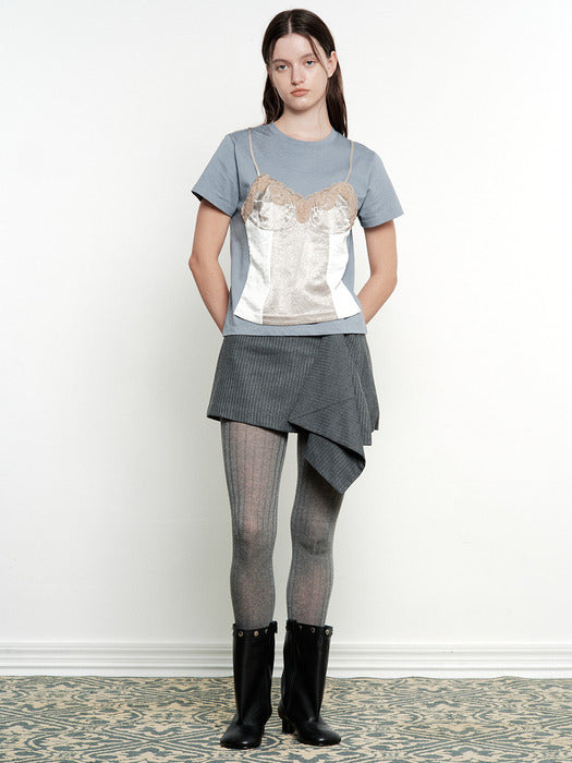 Margesherwood Stripe Button Wrap Skirt grey