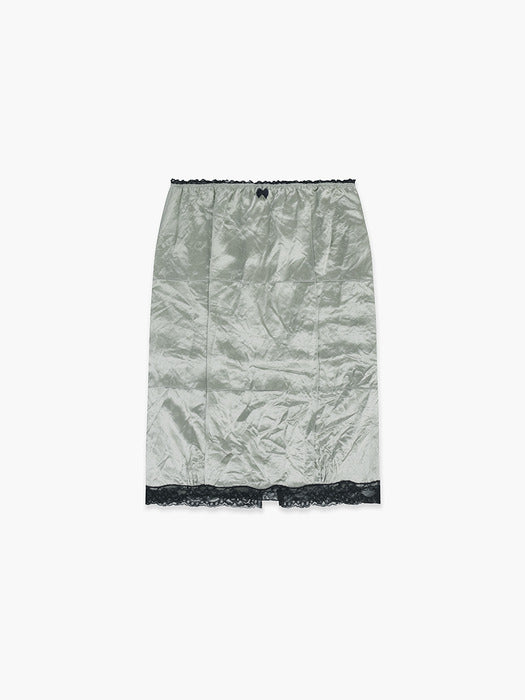 SATIN LACE MIDI SKIRT_mint
