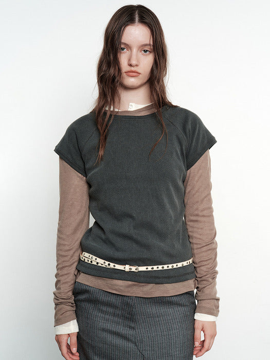 [MARGESHERWOOD] SLIM EYELET CRACK LEATHER BELT_ivory