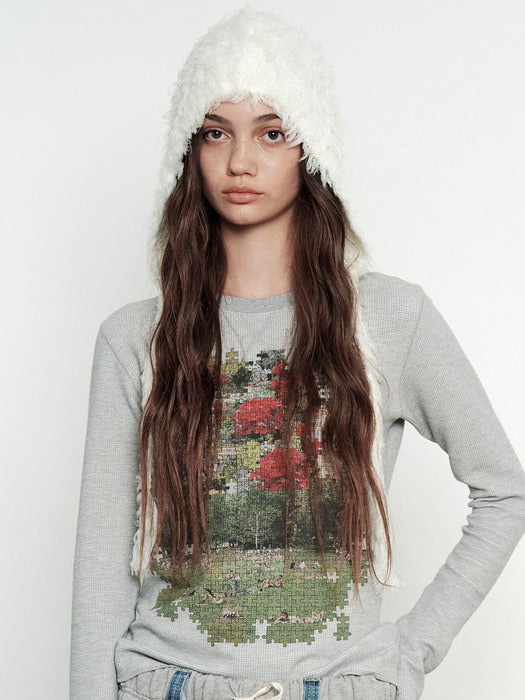 Margesherwood Hairy Earflap Beanie ivory